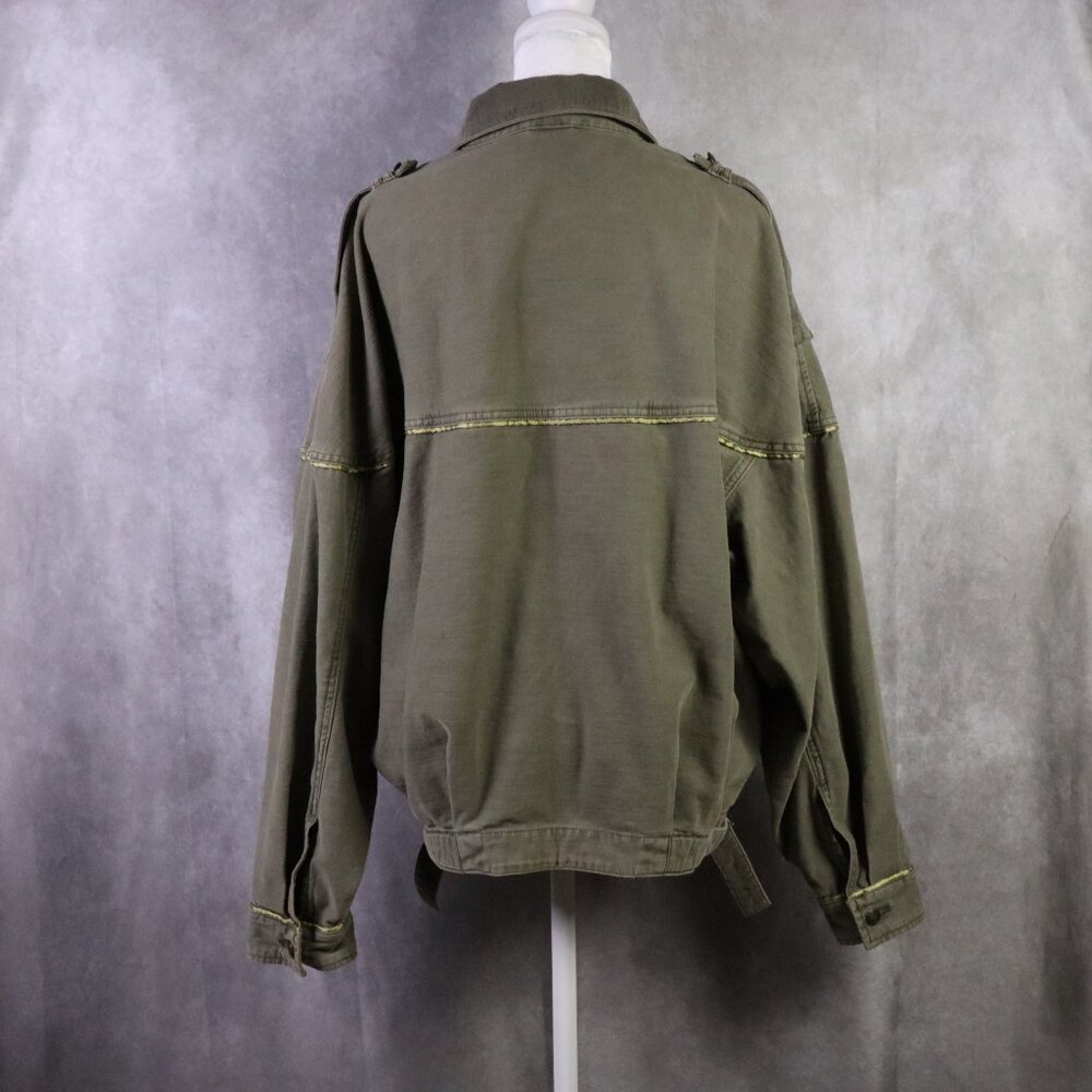 Free People Military Jacket Women Small Green Slouchy Canvas Full Button Utility - Picture 2 of 10